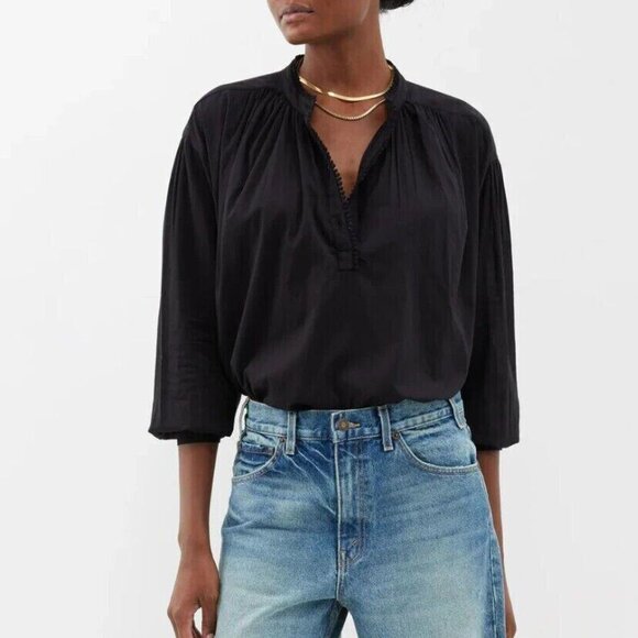 Nili Lotan Marcel Black Shirt Top Oversized Lace Long Sleeve Cotton S NEW 268923